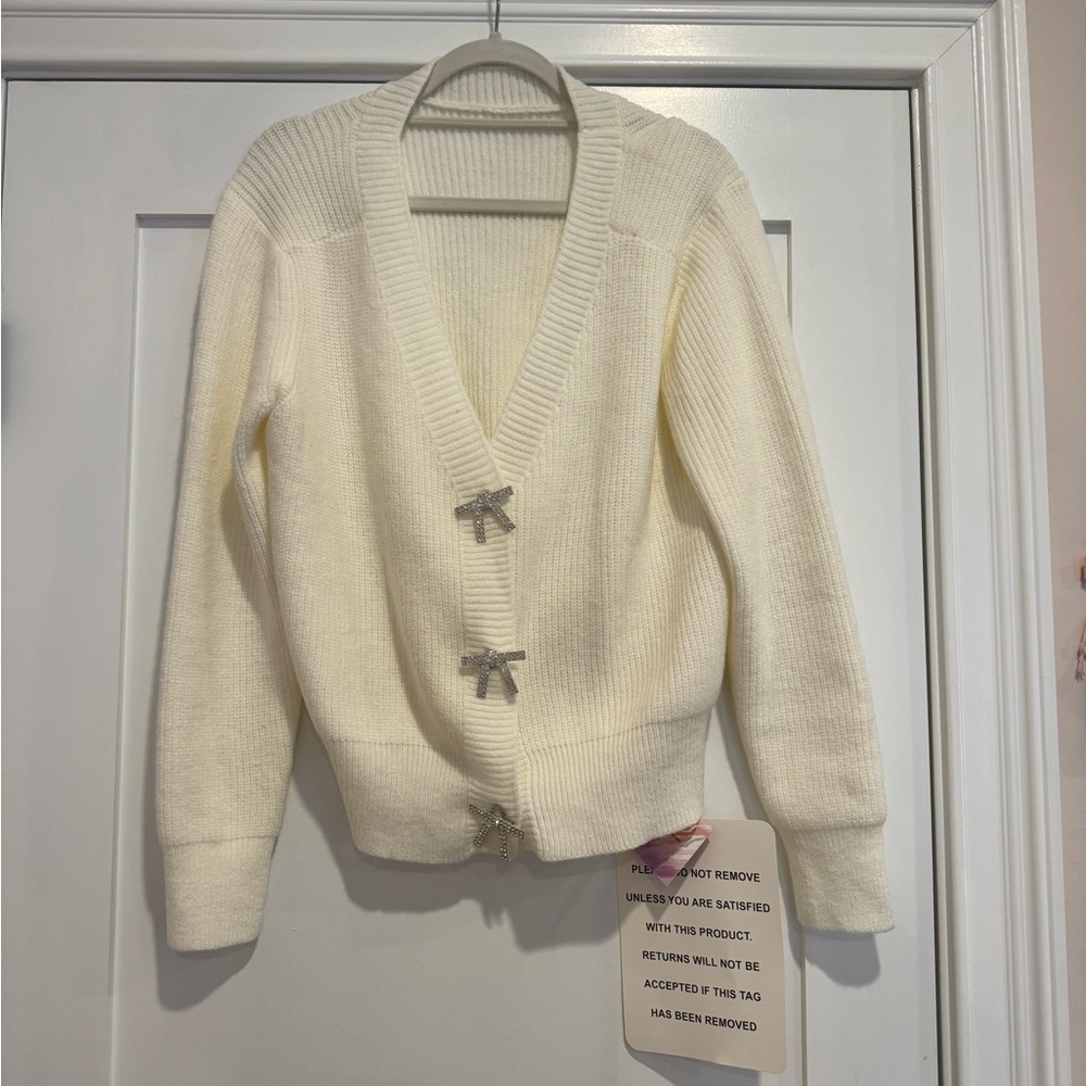 Chicwish Cropped Cardigan with Bow Brooch Buttons